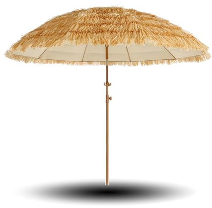 Sombrilla de Paja, 200/240cm Parasol de Playa Exterior con 10 Varillas de Fibra de Vidrio e Inclinación para Jardín, Patio, Piscina(8ft/240cm)