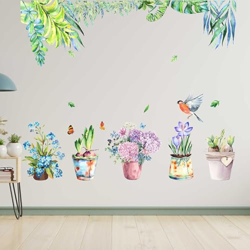 astylishome Wall Sticker Tropical Leaf Stickers Self Adhesive Wallpaper Green Palm Leaves Peel and Stick Walls Art Decals for Living Room Bedroom TV Background 1212
