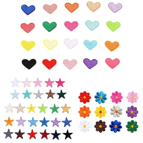 QOWUXHZ 60 Stück Bügelbilder Für Textilien Patches Zum Aufbügeln Blume Liebe Sterne Aufnäher Kinder Flicken Zum Aufbügeln Aufnäher Zum Aufbügeln Bügelbilder Für Textilien Kleidung Jeans Taschen
