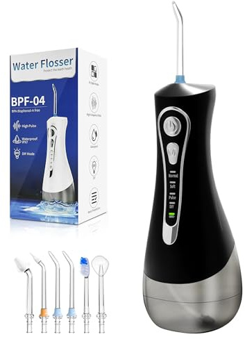 Munddusche Kabellos Trragba Elektrische 320ML Wassertank Zahndusche IPX7 Wasserdicht für Oral Health Wiederaufladbare Water Flosser für Tägliche Tiefenreinigung 4 Modi & 6 Düsen