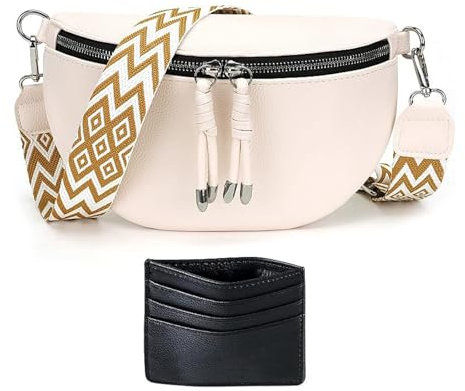 QTTRPCU Bauchtasche Damen Beige Crossbody Bag Klein Umhängetasche Handtasche Veganes Leder Bags for Women