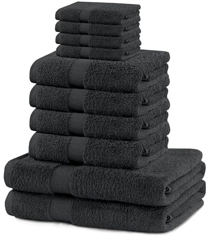 DecoKing 10er Set Baumwolle Qualität 525g/m² 4 Gästehandtücher 30x50 cm 4 Handtücher 50x100 cm und 2 Badetücher 70x140 cm Grafit anthrazit saugfähig Marina