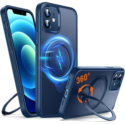 Chicfun 360° O-Ring MagStander for iPhone 12 Case, iPhone 12 Pro Case with Magnetic Stand Ring Holder [Compatible with MagSafe] [Military Shockproof] Kickstand iPhone 12/12 Pro Phone Cover Blue