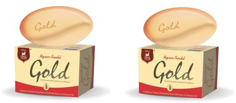 Mysore Sandal Soap Gold Bar 125g - Premium Sandalwood Oil Soap with Moisturizing Properties for Radiant Skin For Daily Bath (Pack of 2)