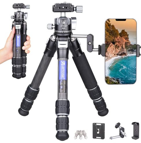ARTCISE Mini Carbon Tripod CS25C with Arca-Swiss Low Profile Tripod Ball Head Lightweight Compact Travel Carbon Fiber Desktop Tripod