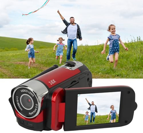 lvifloae Handheld-Camcorder D90 1080p 16 Megapixel Digitalkamera 16-Fach Zoom HD-Videorecorder mit 2,4-Zoll-Camcorder mit drehbarem Bildschirm und Fülllicht USB-Anschluss (Red)
