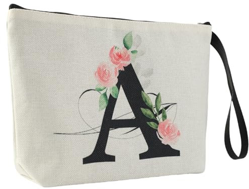 Blisswave Pochette Donna, Pochette Trucchi Personalizzata con Nome Dalla A alla Z, Cerniera In Metallo di Alta Qualità, Design di Stampa Raffinato, Foderata, Regali Personalizzati (Beige)