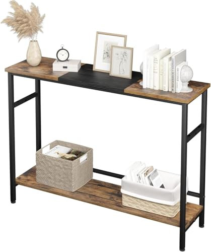 Salutmeuble Console pour Entrée avec étagère Réglable, Console Meuble Bois, Cadre en Métal, Table Console Entree pour Couloir, Entrée, Salon 100x80x23cm Marron