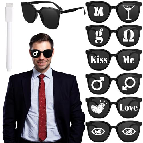 Utensilsto 16 Stück Party Sonnenbrille Set, mit Stift, Beach Party Sonnenbrillen Unisex, Damen Herren Lustige Partybrille, Hippie Brillen für Strandparty Erwachsene, Schwarz