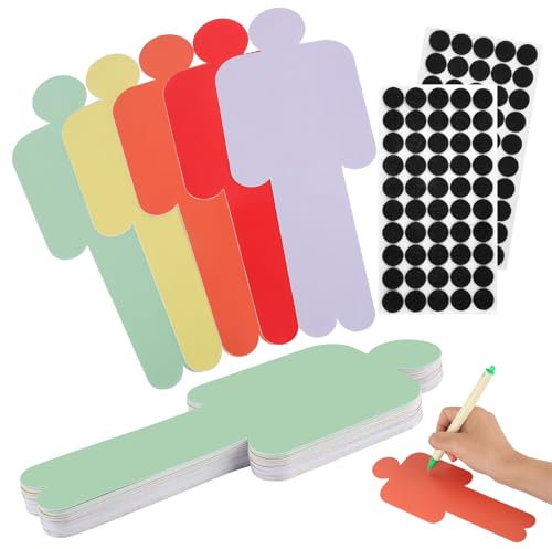 RISF 50 Stück Moderationskarten Set, Mensch Präsentationskarten 20 X 8 cm mit 50 Selbstklebende Klettband, 5 Farben Karteikarten, Lernkarten Blanko für Büro Schule Präsentation Vortrag