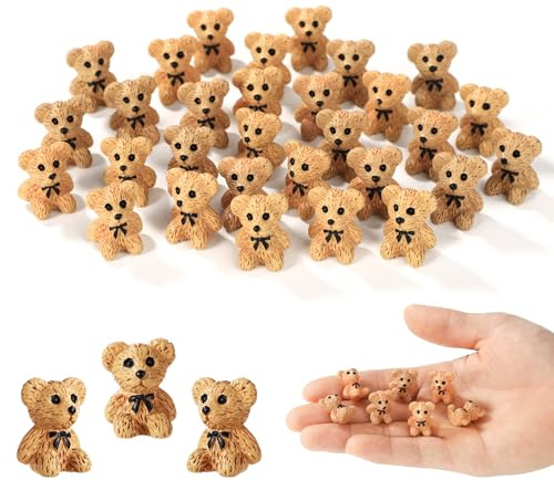 Lyreh 30stk Mini-Teddybär Kunstharz, Süße Miniatur-Teddybären Kunstharz Winzige Tiere aus Kleine Teddybären Perfektes Dekorationszubehör für Auto-Feengärten Puppenhaus(Braun)