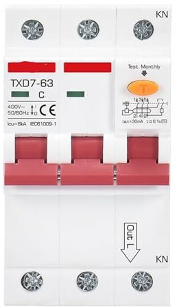 IYNWBJTS Disjoncteur triphasé 16A 32A 63A 3P 30MA 300MA AC380V, Protection du Moteur Contre Les fuites(10A)