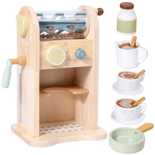 UPKOCH Holz Kaffeemaschine Spielset Für Junge Mädchen Kaffeemaschinen-Spielzeug Aus Holz Küchenspielzeug Mit Glatter Oberfläche Sicher Und Langlebig Für Fantasievolles Spielen