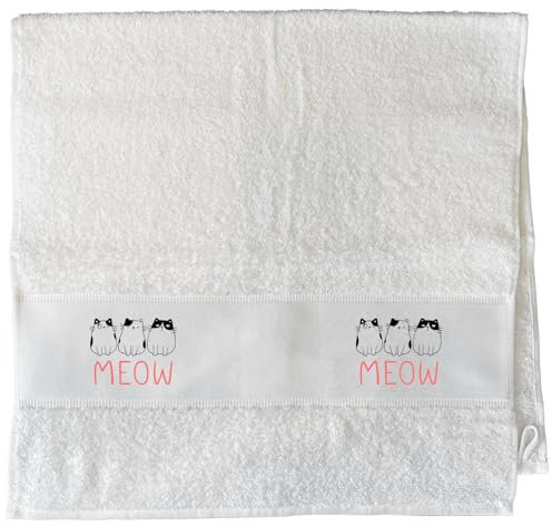 Huuraa Gäste-Handtuch Katzen Meow Comic Geschenk 50x100cm White Baumwolle Katzen Meow Präsent