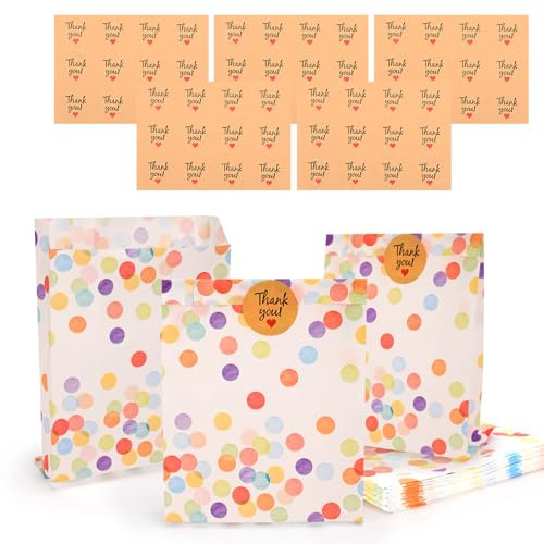 50 Stück Geschenktüten Kindergeburtstag,Tüten kindergeburtstag mit 60 Aufkleber,Papiertüten Kindergeburtstag,Geschenktüten Klein für Mitgebsel Kindergeburtstag,Hochzeit,Party (A)