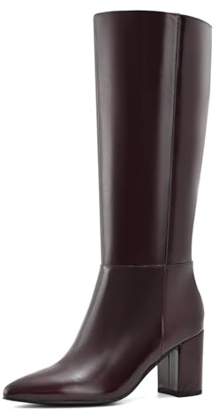 Shoe'N Tale Mid Calf Boots for Women Wide Calf Knee High Boots Chunky Block Heel Fall Winter Pointed Toe Boots