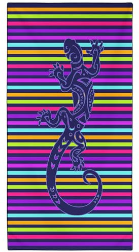 YISUMEI Bunt Gestreifte Eidechse Strandtuch XXL 180x90cm - Schnelltrocknendes Mikrofaserhandtuch mit Tasche, Saugstark Sandfrei - Leichtes Reisehandtuch für Strand, Pool