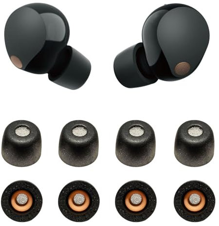 Memory Foam Eartips for Sony WF-1000XM5 WF-1000XM4 Earbuds Tips Replacement Fit in Charging Case Anti-Slip Soft Earphone Tips for WF-1000XM3 WF-SP900 WF-XB700 WI-1000X 4Pairs Black S