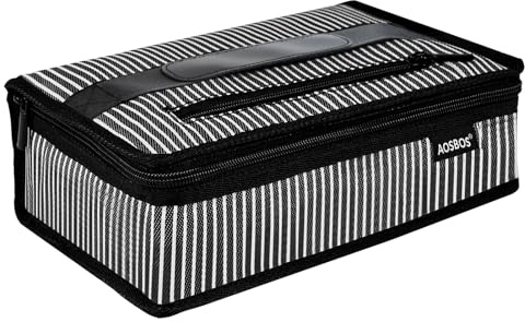 Aosbos Insulated Lunch Bag for Men Women Kids Adults, 3.5L Small Lunch Box Cool Bags with Soft Handle, Reusable Portable Cooler Snack Pouch for Work Picnic School Outdoor, Black and White Stripes
