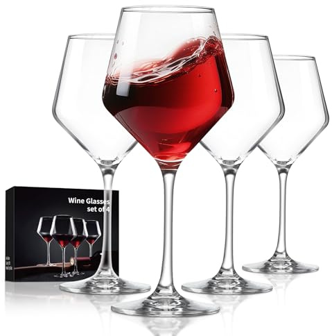 FrutPunch Weingläser 4er-Set 450ml Weihnachts- und Hochzeitsgeschenk | Bleifreies Kristallglas, dickwandig, temperaturfest, Zuhause, Picknick, Bars, Geschenk Einzug, Geburtstag