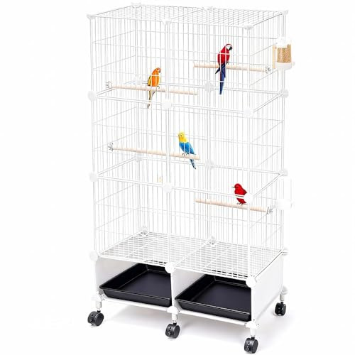 Großer Vogelkäfig, Sittichkäfig mit abnehmbarem Ständer und Rädern, Vogelkäfig mit herausziehbarer Ablage, Holzsitzstangen, Rollständer, breiter Flugvogelkäfig für Papageien, Nymphensittiche