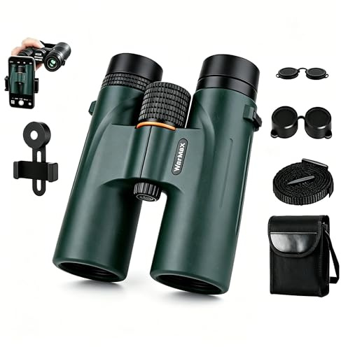 WarMax 12x42 HD Binoculars, ED Extra Low Dispersion Glass, BAK-4 Prism | Waterproof Fogproof Binoculars for Bird Watching, Hunting & Stargazing, Equipped with Phone Adapter