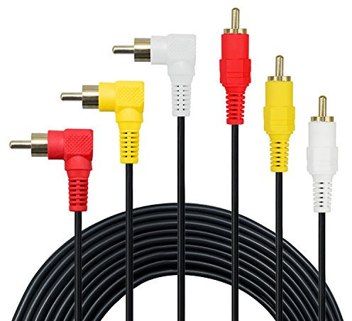 Cable de 3 RCA prémium chapado en oro con conexiones en ángulo de 90 grados, audio y vídeo compuesto de 3 salidas macho a 3 salidas macho (3m)