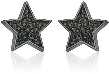 BlackAmazement 2er Set 316L Edelstahl Ohrstecker Stern Zirkoinia 9-18 mm silber gold schwarz hämatit Damen (Farbe Schwarz - Ø 9 mm)