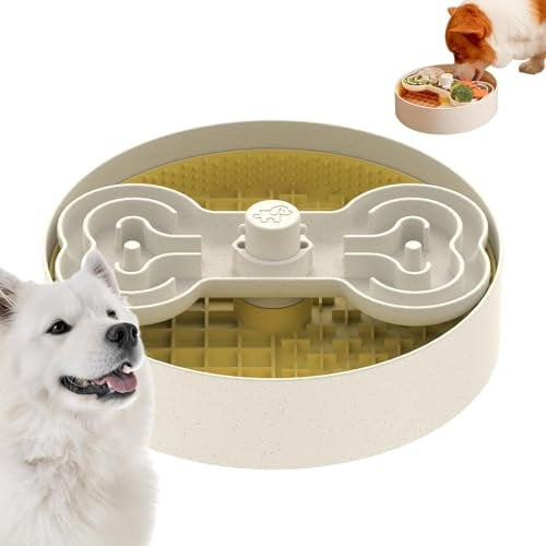 Puzzle Feeder Dog Bowl, Slow Feeder Dog Bowls for Dogs, Dog Bowl Slow Feeder for Dry, Wet, and Raw Food, Dog Puzzle Dog Food Bowls for Large Dogs,Yellow