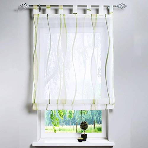 SIMPVALE Sling Roman Wave Print Vorhang Schatten Vorhang für Balkon und Küche, Cafe (Grün, Breite 100cm / Höhe 140cm)