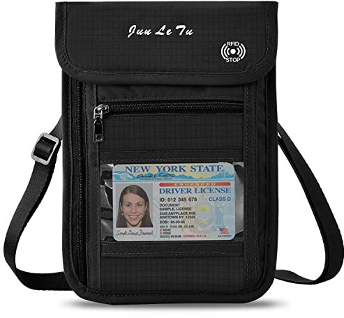 WACCET Brustbeutel mit RFID Schutz, Passinhabers Wasserfeste Brusttasche für Damen und Herren, Umhängetasche Reise Brustbeutel für Smartphone Reise-Dokumente Passport Geld (Schwarz)