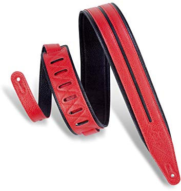 Levy's Leathers MG317DRS-BLK_RED Gitarrengurt aus Leder, Doppelstreifen-Design, 6,3 cm, Rot und Schwarz