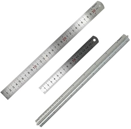 Dapetz ® 3 Pcs Set Stainless Steel Ruler Metal Double Sided 6 150mm and 12 300mm & Triangle Ruler 12 300mm Measuring with Metric & Imperial Graduations for Engineering Schools Office Drawing