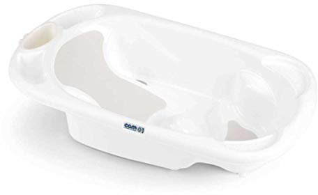 CAM Babybadewanne BAGNO | große Babywanne (97 cm) mit 2 Sitzpositionen | Antirutschmatten | Ablage für Utensilien | Inkl. Dusche für Ihr Kind (Weiß)