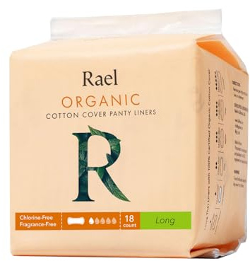 Rael, Organic Cotton Cover Panty Liners, Long, 18 Count