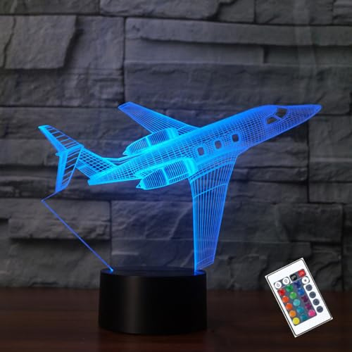 PONLCY 3D Illusion Lamp Airplane Led Night Light, 16 Colors Changing USB Desk Lamps with Remote Control, Bedroom Decoration Table Lights for Kids Birthday Gifts