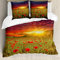 ABAKUHAUS Blume Bettbezug Set, Wiese Poppies Himmel, Milbensicher Allergiker geeignet mit Kissenbezügen, 200 cm x 200 cm - 80 x 80 cm, Grüner Scarlet Kadett-Blau