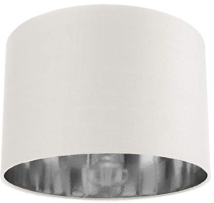 Contemporary and Chic White Cotton 12 Table or Pendant Circular Drum Lamp Shade with Shiny Silver Inner - 60watt Maximum by Happy Homewares