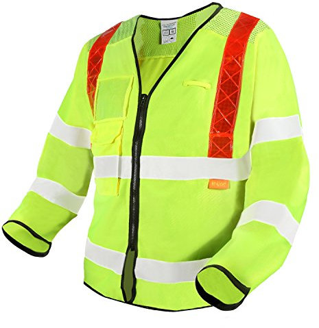 Orange Brace Long Sleeve Vest Hi Vis Viz Reflective Safety Vest Waistcoat, Conforms to EN20471 Class 3, High Visibility, By Brook Hi Vis, Large