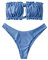 ZAFUL Damen Bikini Set, schulterfrei Bandeau mit Kordelzug & Rüschen High Cut Einfarbig Bademode (A-Seidenblau,L)