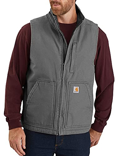 Carhartt Loose Fit Washed Duck Sherpa-Lined Mock-Neck Vest Capispalla da Lavoro, Ghiaia, L Grande Alto Uomo