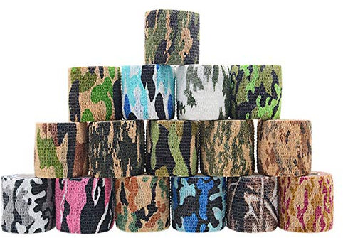 PUDSIRN 16 Rolle Selbstklebende Tarnung Band, Elastische Wiederverwendbar Klebebinde Camouflage Klebeband für Jagd, Messer, Teleskop, Fahrrad oder Bandage Wundknöchelstütze (4.5m)