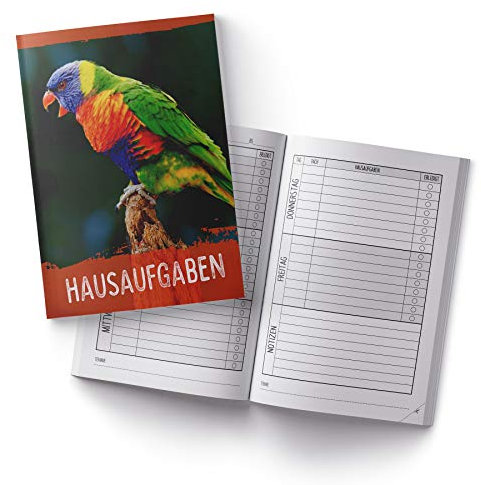itenga Hausaufgabenheft Papagei DIN A5 96 Seiten Schulbedarf Meine Hausaufgaben für Grundschule Gemeinschaftsschule Realschule Gymnasium