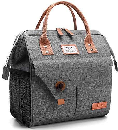 Lekesky Kühltasche Damen Lunchtasche Isolierte für Frauen Auslaufsichere Weit Geöffnete Lunchbox, 11L, Grau2