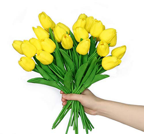 Anaoo 24 Stück künstliche Tulpen aus Latex, Blumenstrauß für die Braut, für Zuhause, Hochzeit, Party, Bürodekoration, Blumenarrangements,