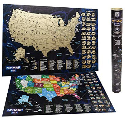 Rubbelkarte USA mit Liste der TOP Sportortorte Bucketlist USA Nationalparks 40,6 x 61 cm Reisekarte, Premium-Geschenk, US-Karte, United States Scratch Off Karte Wand Poster Push Pin Karte USA