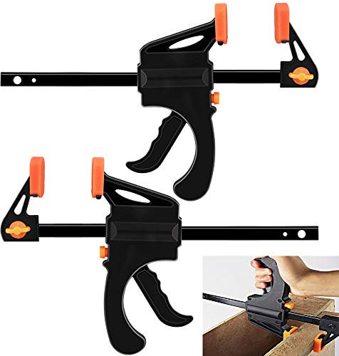 AFASOES 2pcs 6-Inch/150mm Ratchet Bar Clamps, Heavy Duty Quick Release, One Handed Release, Anti-friction Jaw Pads, Black