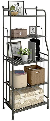 GHQME Schwerlast Regal Standregal Bücherregal Lagerregal mit 5 Böden, Freistehende Küchenregal Metallregal Badregal Blumentreppen (Schwarz, 5 Ablagen)