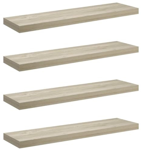 vidaXL 4X Wandregal Schwebend Hängeregal Wandboard Bücherregal Regalbrett Schweberegal CD DVD Regal Dekoregal Eichefarben 90x23,5x3,8cm MDF