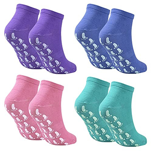 4 Paare Yoga Socken Anti Rutsch Socken, Rutschsocken Rutschfeste Stoppersocken, Baumwolle Antirutsch Sportsocken Haussocken für Damen & Herren EU 37-42, Pilates Tanz Trampolin (Lila+Cyan+Blau+Pink)